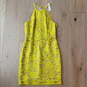 Trina Turk Lemon Yellow Lace Halter Midi Dress